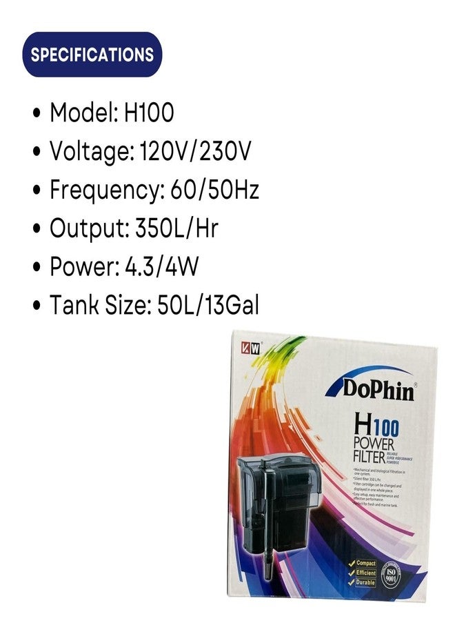 فلتر دوفين H100 المعلق لأحواض أسماك الزينة | نظام ترشيح ميكانيكي وبيولوجي متكامل | معدل التدفق: 350 لتر/ساعة | مناسب لأحواض سعة 50 لترًا | (أصلي من متجر توناي) - Image 3